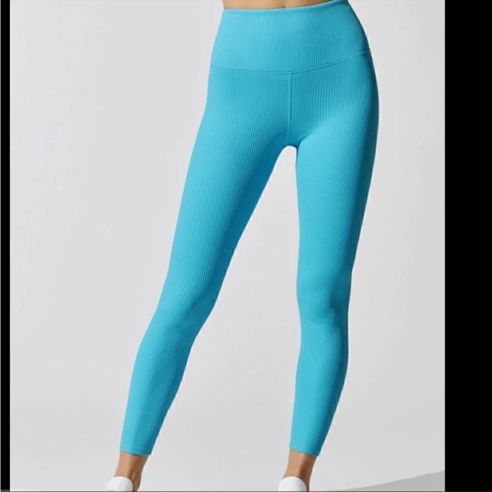 Carbon38 Ribbed 7/8 Legging in Light Aqua